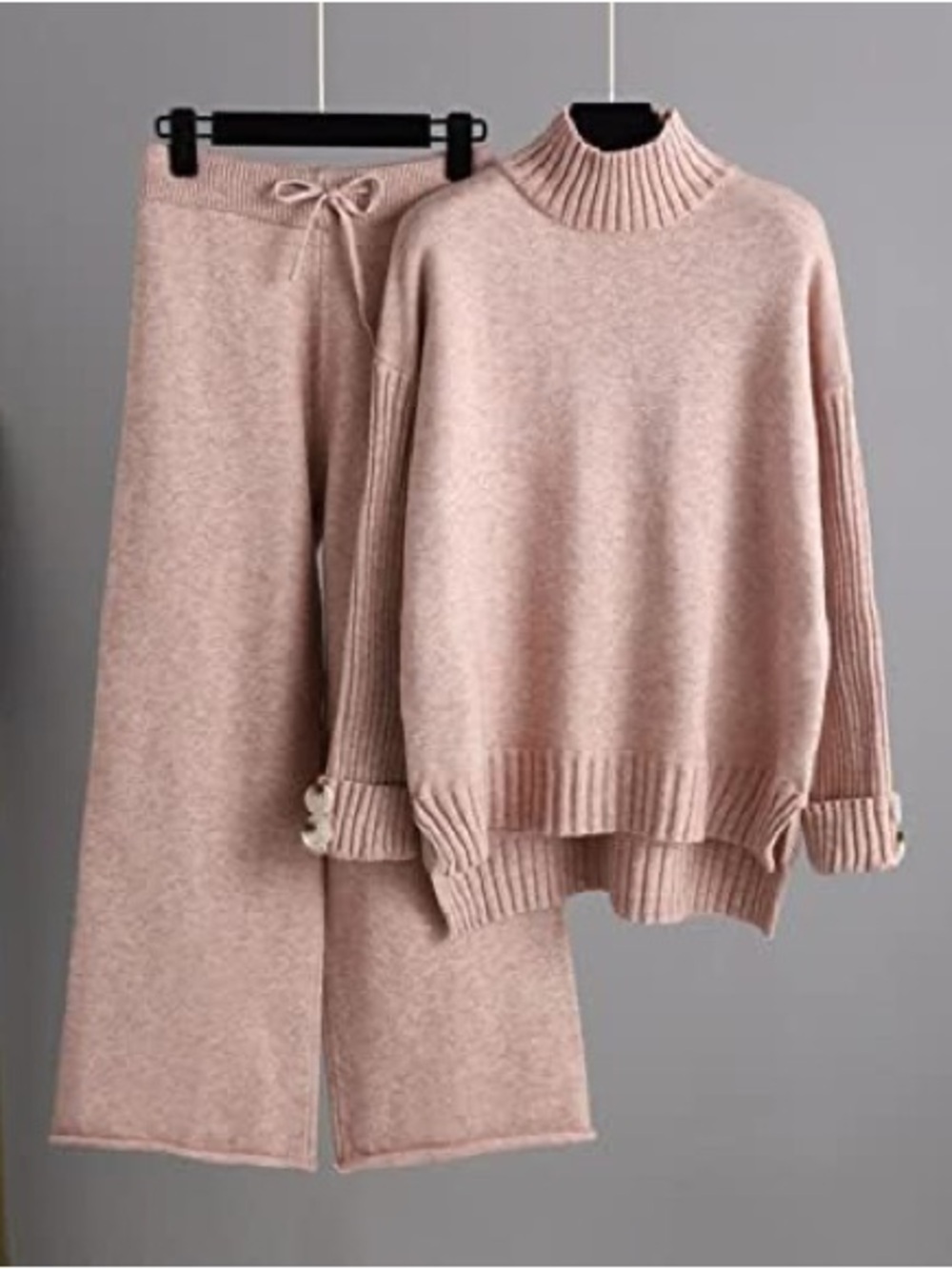 Amazon Women’s Matching Mockneck Sweater and Wide Leg Pants Set, Blush, Medium